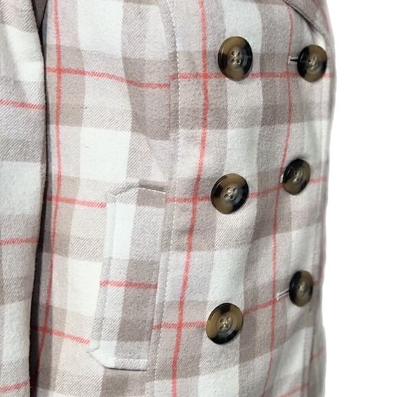 Pink & Beige Plaid Double Breasted Silk Lined Wool Peacoat NWOT - Picture 6 of 14